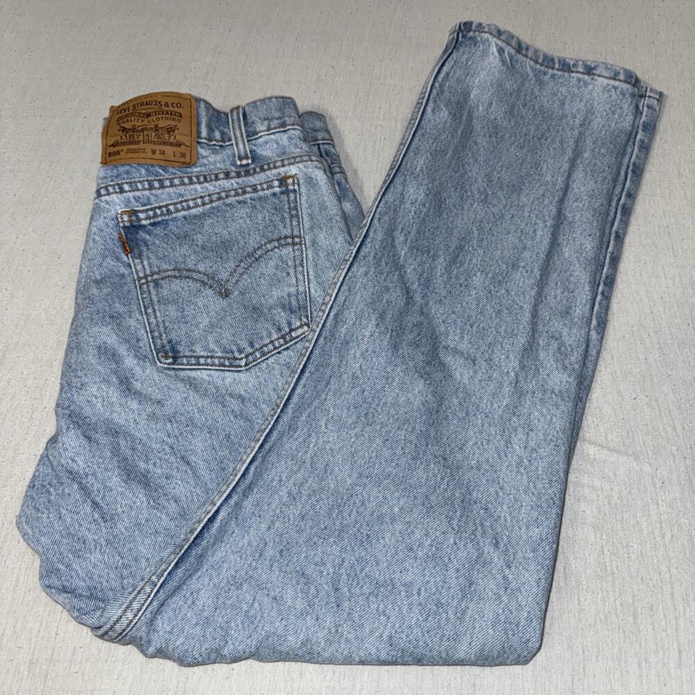 Vintage 1996 Orange Tab Levis 505 Straight Leg Jeans Mens 34x30 Light Wash Blue